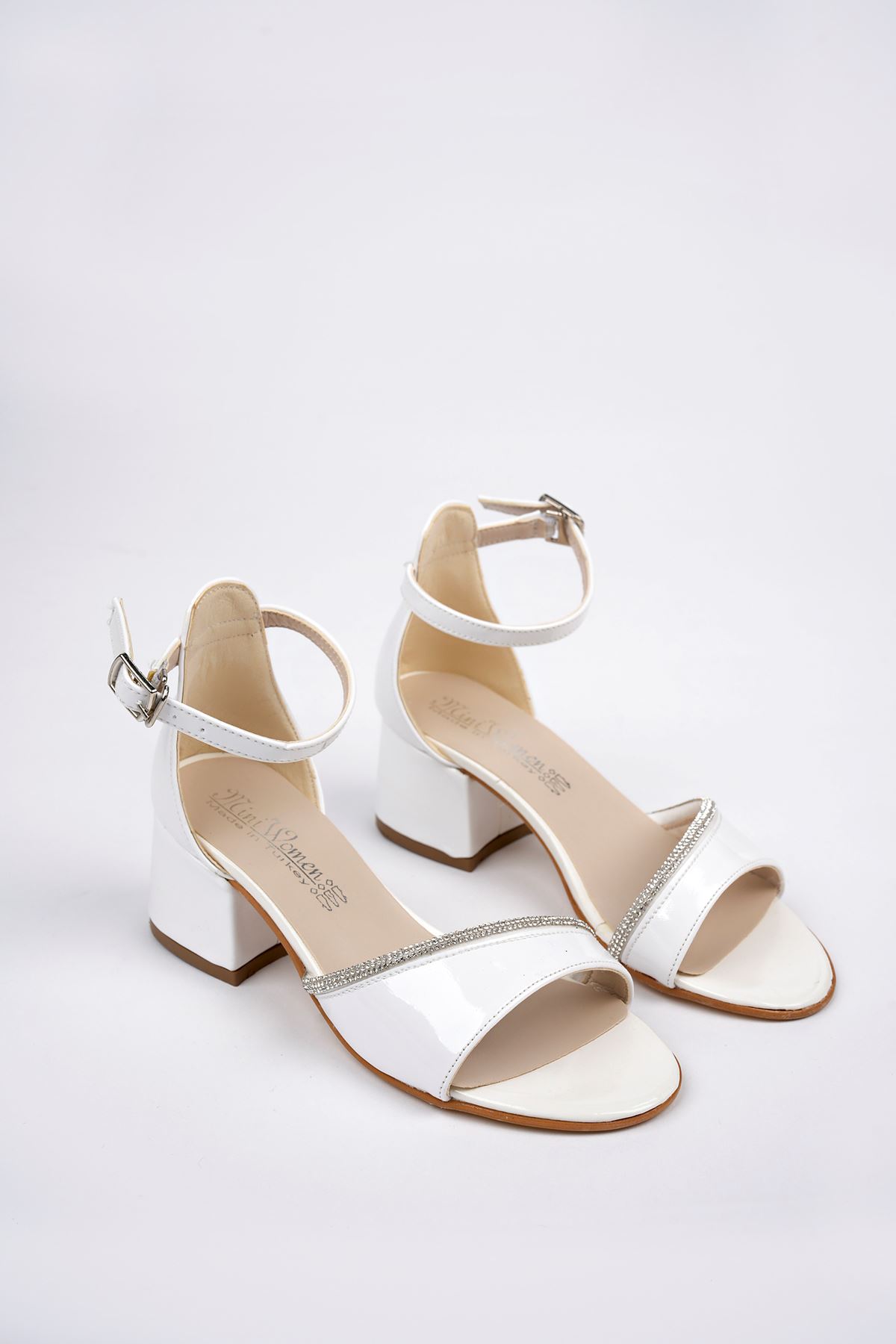 Heeled White Stone Sandals for Girls