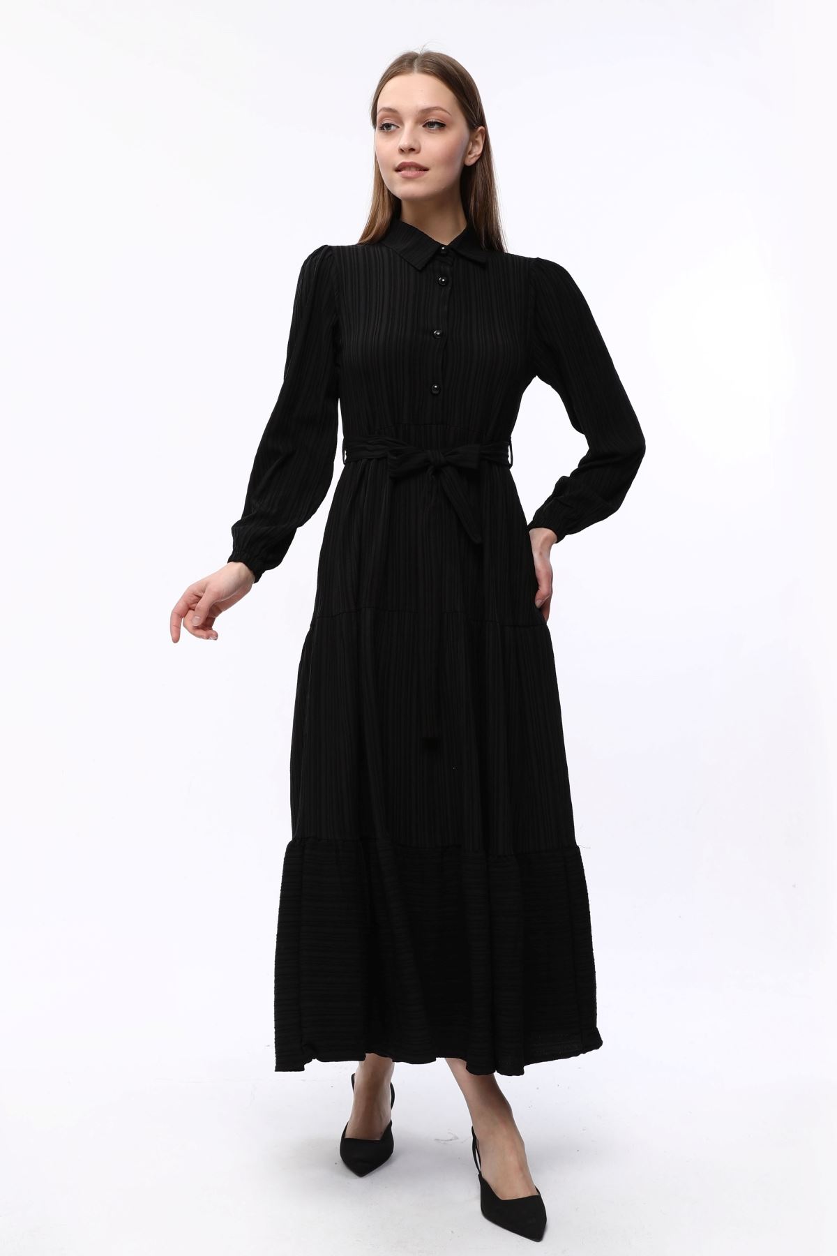 Belted Waterway Black Women's Dress