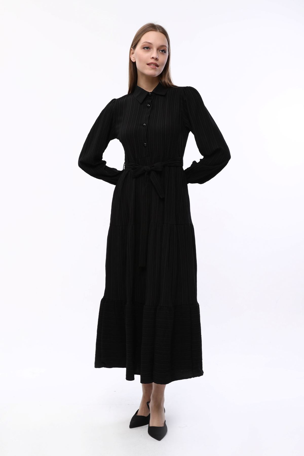 Belted Waterway Black Women's Dress