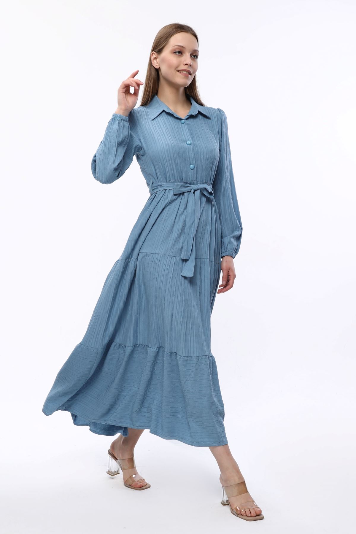 Belted Waterway Blue Women's Dress
