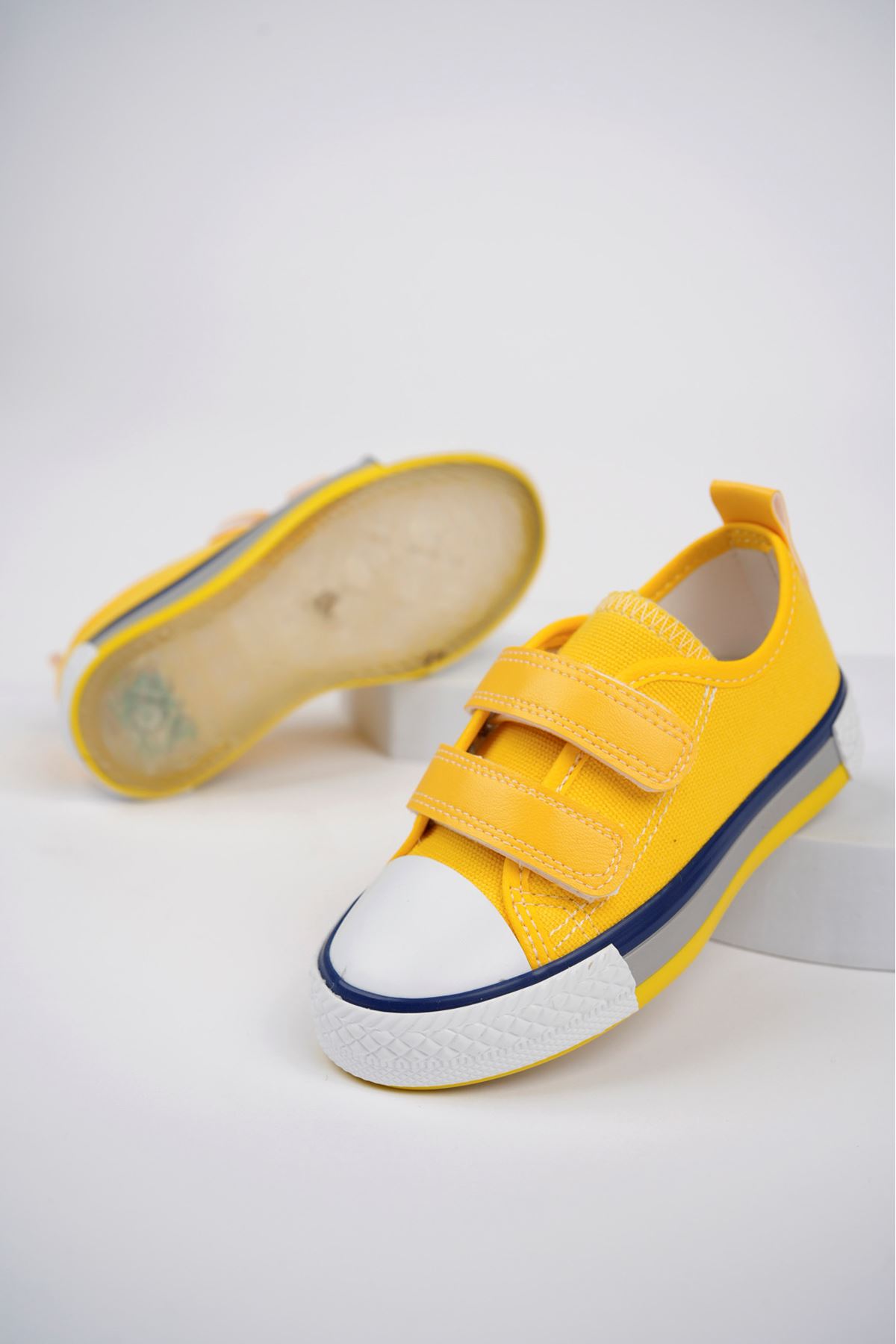 Işıklı Çift Cırtlı Sarı Bebe Ayakkabı