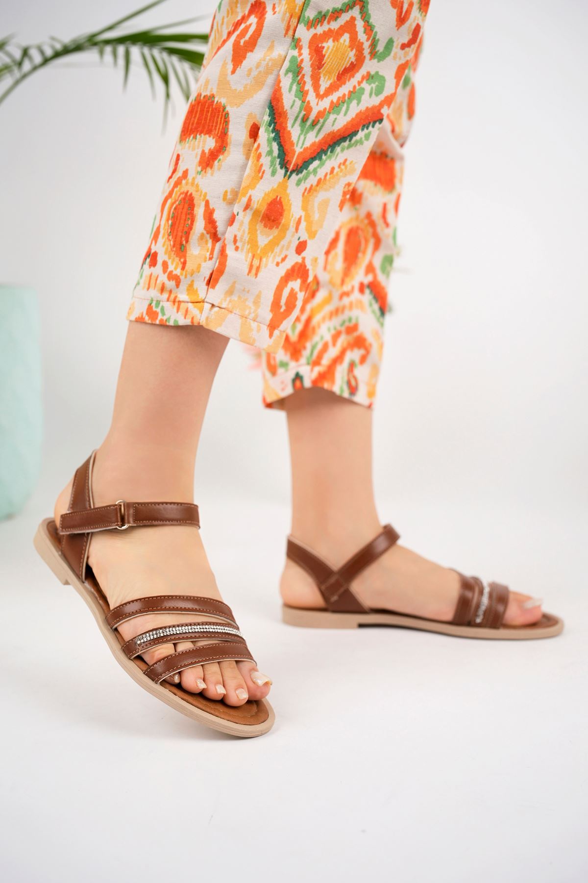 Tan Women's Sandals with Biyesi Stones