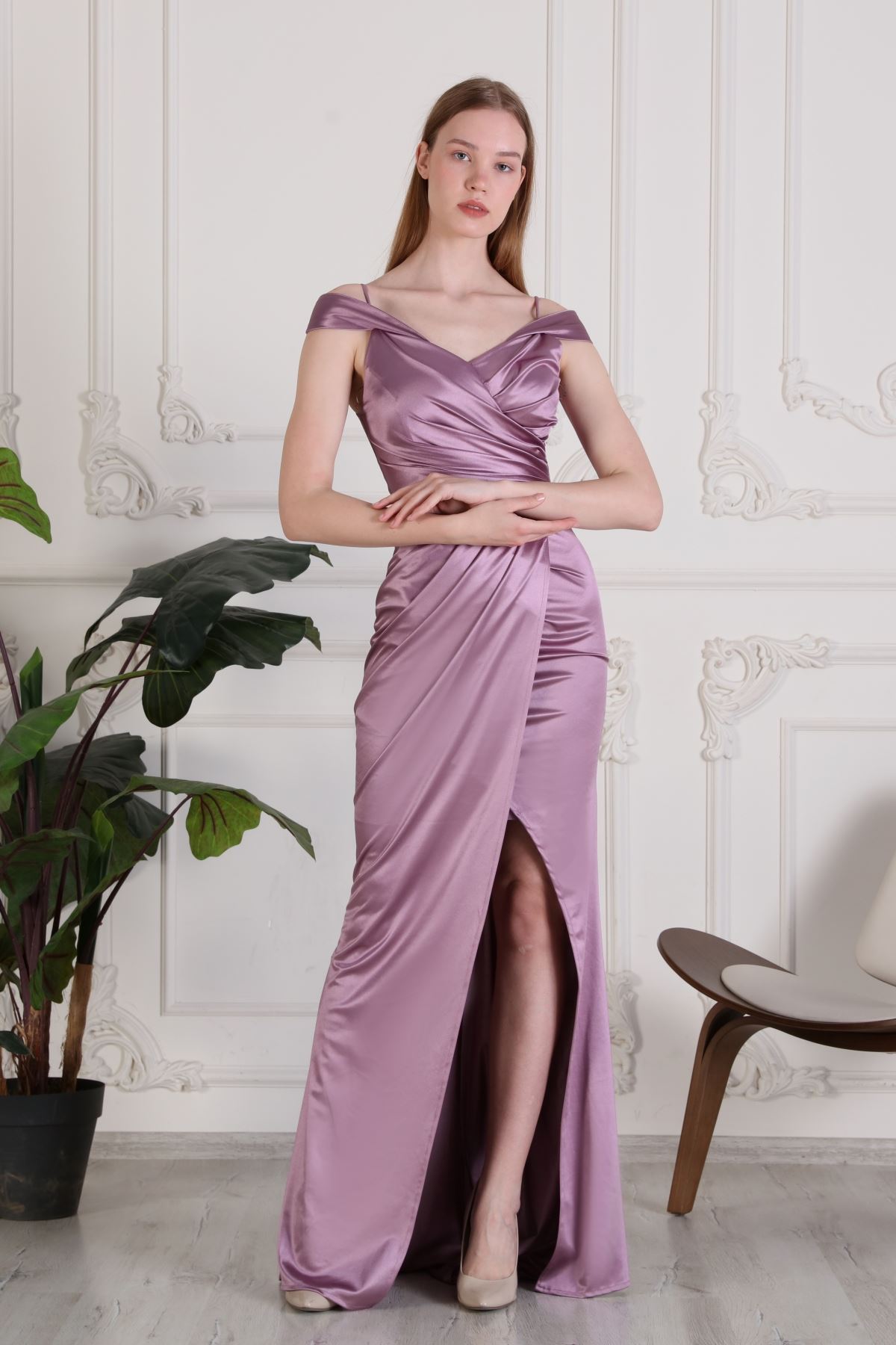 Low Sleeve Women's Evening Dresses with Slit I Straps