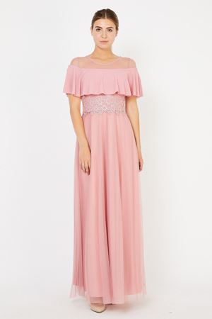 Tulle Long Evening Gowns with Flounced Chest