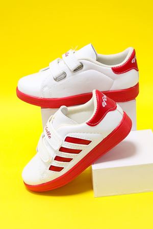 White Children's Shoes with Red Stripes