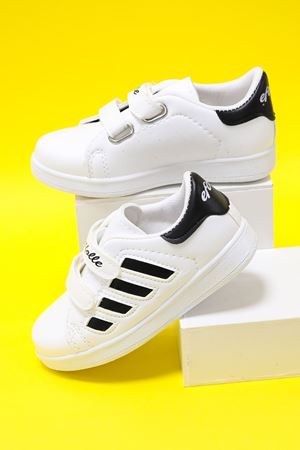 White Children's Shoes with Black Stripes