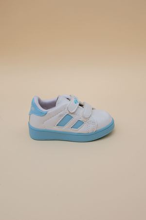 White Baby Shoes with Blue Stripes