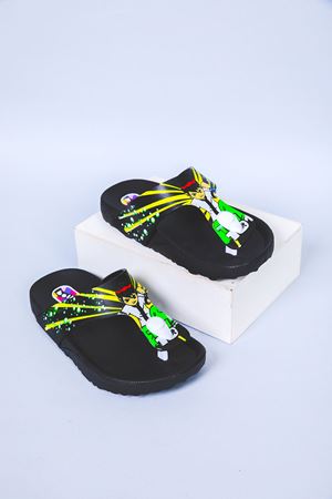 Black Benten Printed Flip Flops
