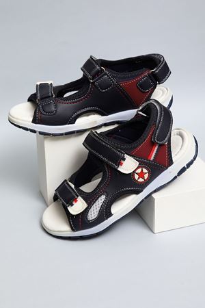 Navy Red Garnished Sandals for Boys