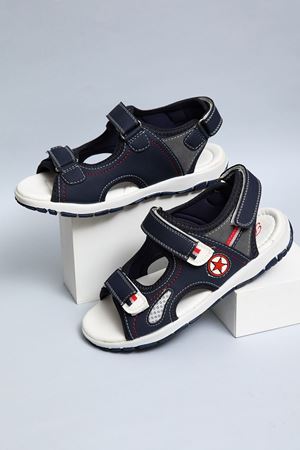 Navy Gray Garnished Sandals for Boys