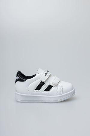 White Baby Shoes with Black Stripes