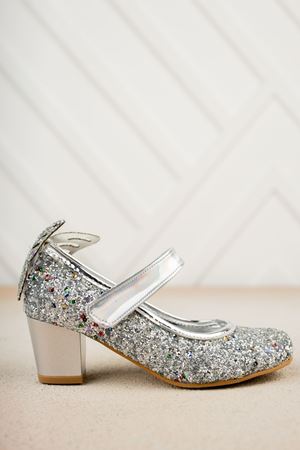 Heeled Back Butterfly Silver Stone Shoes
