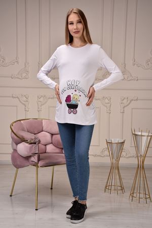 Long Sleeve Printed Maternity T-Shirt