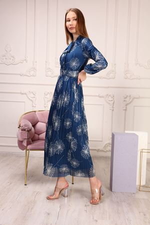 Women's Dress with Tie Collar Belt