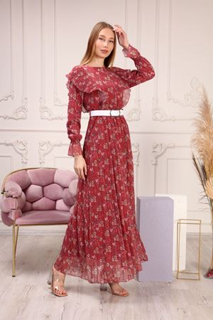Women's Shoulder Ruffle Patterned Dress