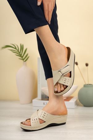 Orthopedic Sole Cross Banded Velcro Women's Slippers