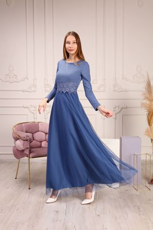 Long Sleeve Women's Evening Dress with Striped Waist