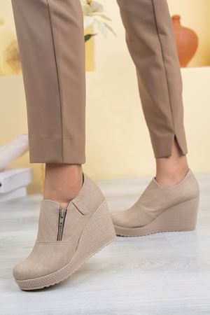 Padded Sole Side Zipper Cream Denim Shoes