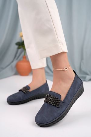 Orthopedic Sole Navy Blue Shoes with Stones