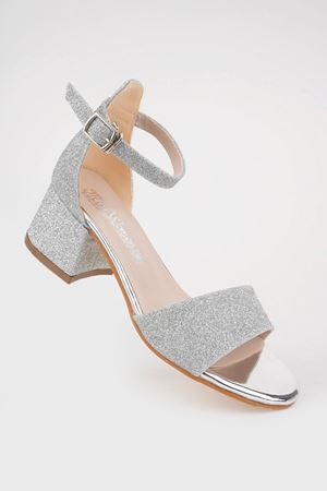 Heeled Single Band Back Closed Silver Girl's Sandals
