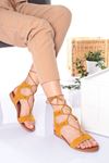 Mustard Suede Women's Sandals with Single Strap Ankle Strap