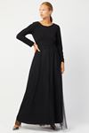Long Sleeve Plus Size Evening Dress with Striped Waist