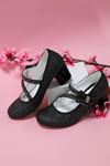 Black Silvery Girl's Shoes with Heels