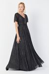 Silvery Long Evening Dress with Stones on the Chest