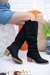 Black Suede Long Cowboy Boots