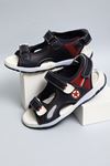 Navy Red Garnished Sandals for Boys