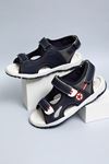 Navy Gray Garnished Sandals for Boys