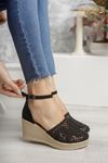 Filled Heel Braided Black Shoes