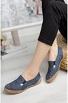 Navy Blue Women's Shoes with Orthopedic Pad Elastic