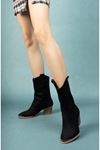 Black Suede Cowboy Boots with Heel