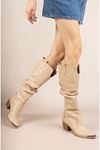 Beige Skin Long Cowboy Boots