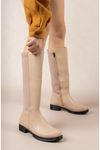 Beige Skin Boots with Side Zipper