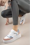 White Sneakers with Poly Sole Mekval Stitching Blue Garnish