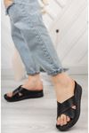 Cross Band Black Slippers