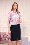 Patterned Short Sleeve Women's Shirt with Pockets