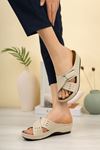 Orthopedic Sole Cross Banded Velcro Women's Slippers