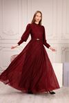 Burgundy Women's Evening Dresses with Lace Belt on the Chest