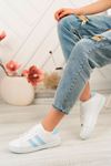 White Sneakers with Blue Stripes