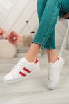 White Sneakers with Red Stripes