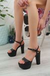 Open Back High Platform Black Skin Women Sandals