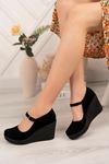 Filled Sole Ankle Buckle Black IRM Suede Shoes