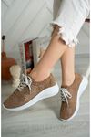 Tan Sneakers with Braided Laces