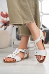 White Women's Sandals with Braided Stones