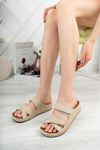 Orthopedic Sole Velcro Beige Women's Slippers