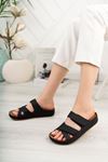 Orthopedic Sole Velcro Black Women's Slippers