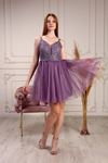 Lace Over Lace Straps Shirred Tulle Short Dress